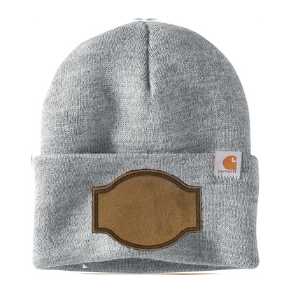 Heather Grey Carhartt Leather Patch Beanie
