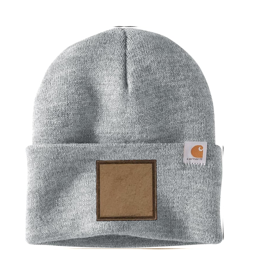 Heather Grey Carhartt Leather Patch Beanie