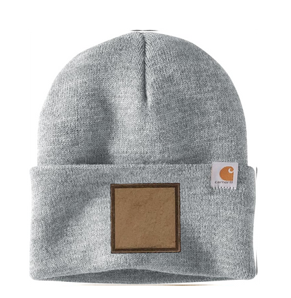 Heather Grey Carhartt Leather Patch Beanie