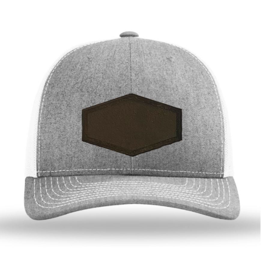 Heather Grey/ White Richardson Leather Patch Trucker Hat