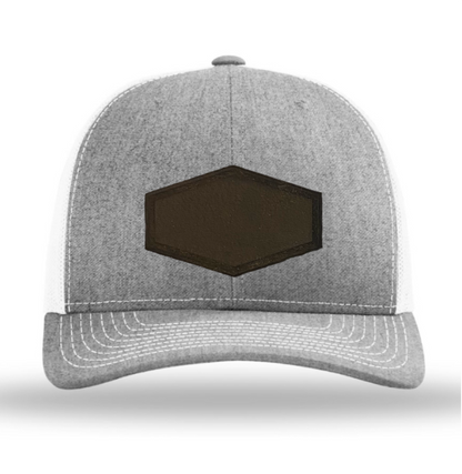 Heather Grey/ White Richardson Leather Patch Trucker Hat