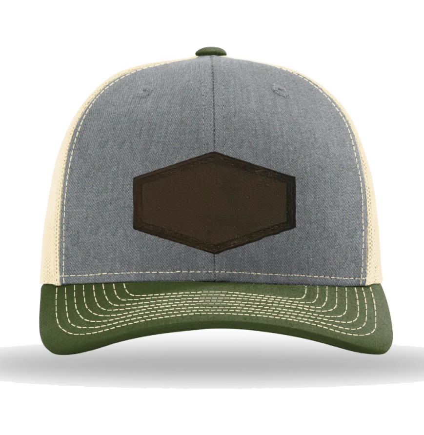 Heather Grey/ Birch/ Army Olive Richardson Leather Patch Trucker Hat