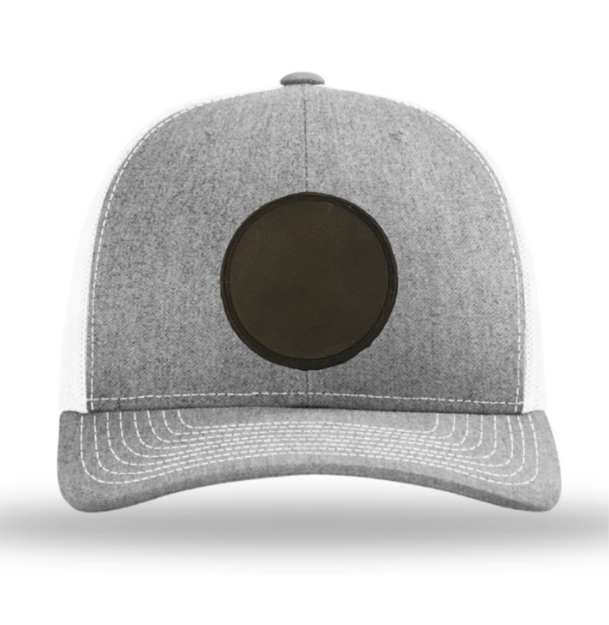 Heather Grey/ White Richardson Leather Patch Trucker Hat