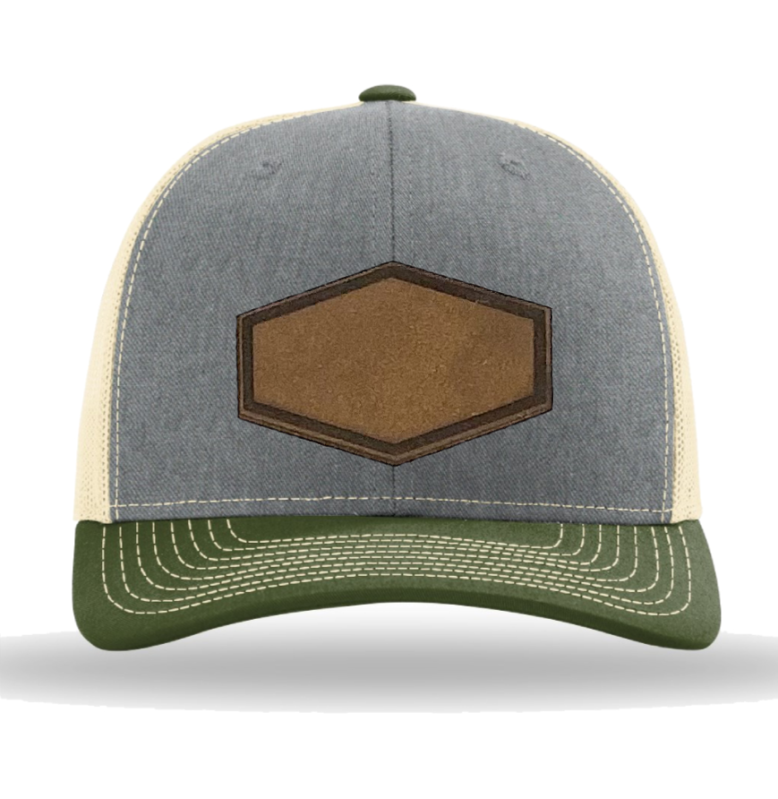 Heather Grey/ Birch/ Army Olive Richardson Leather Patch Trucker Hat