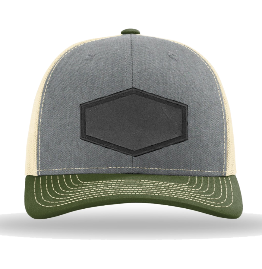 Heather Grey/ Birch/ Army Olive Richardson Leather Patch Trucker Hat