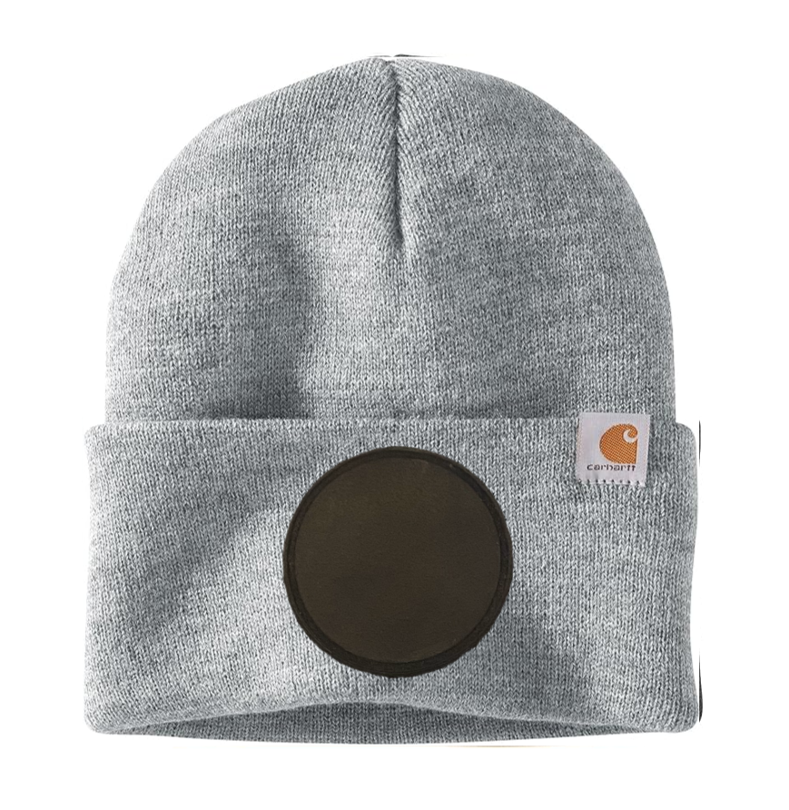Heather Grey Carhartt Leather Patch Beanie