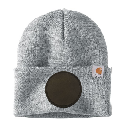 Heather Grey Carhartt Leather Patch Beanie