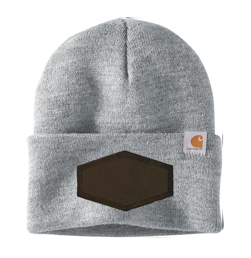 Heather Grey Carhartt Leather Patch Beanie