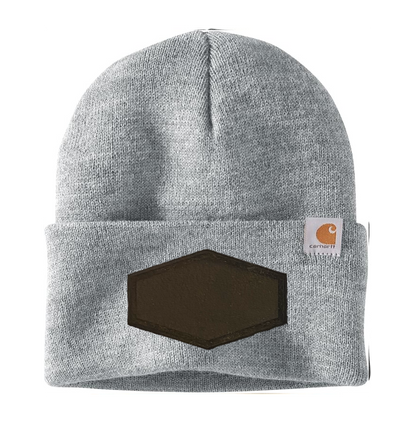 Heather Grey Carhartt Leather Patch Beanie