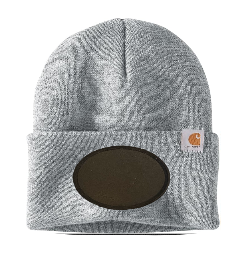 Heather Grey Carhartt Leather Patch Beanie