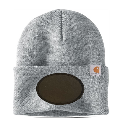 Heather Grey Carhartt Leather Patch Beanie