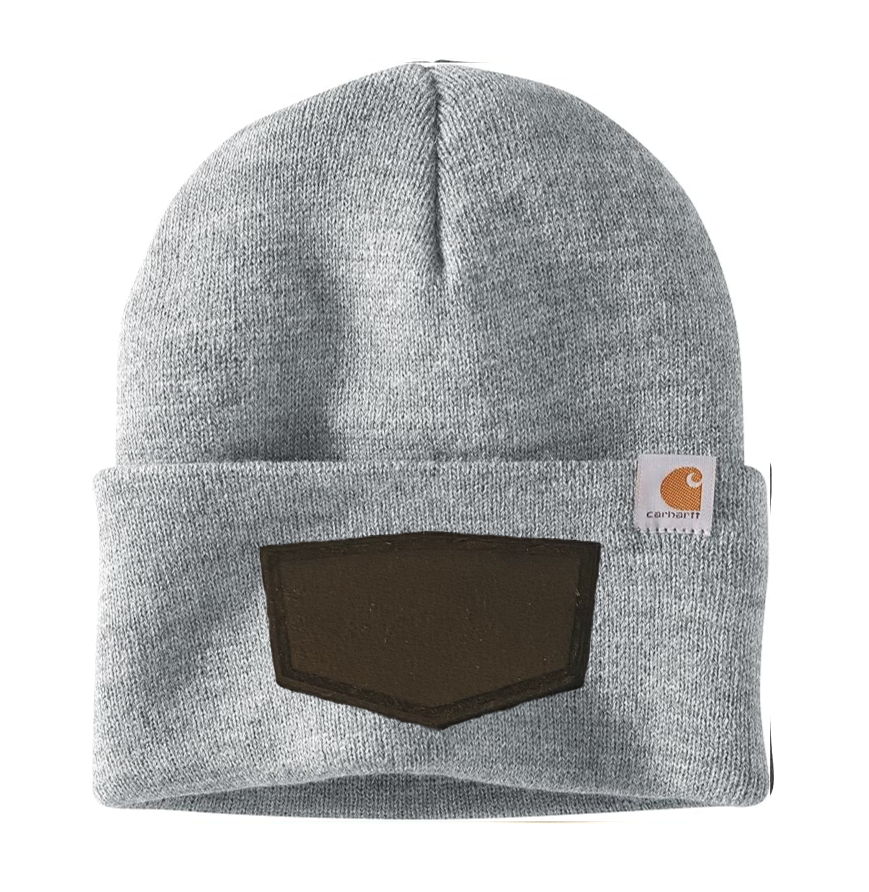 Heather Grey Carhartt Leather Patch Beanie