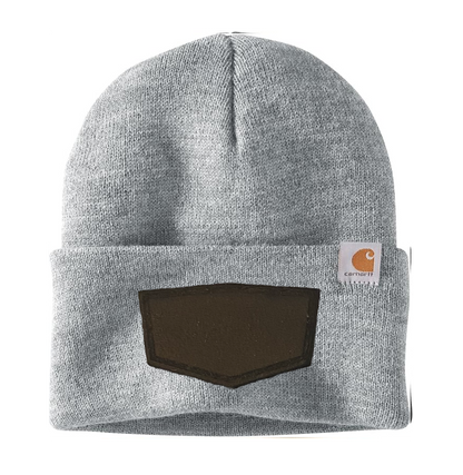 Heather Grey Carhartt Leather Patch Beanie