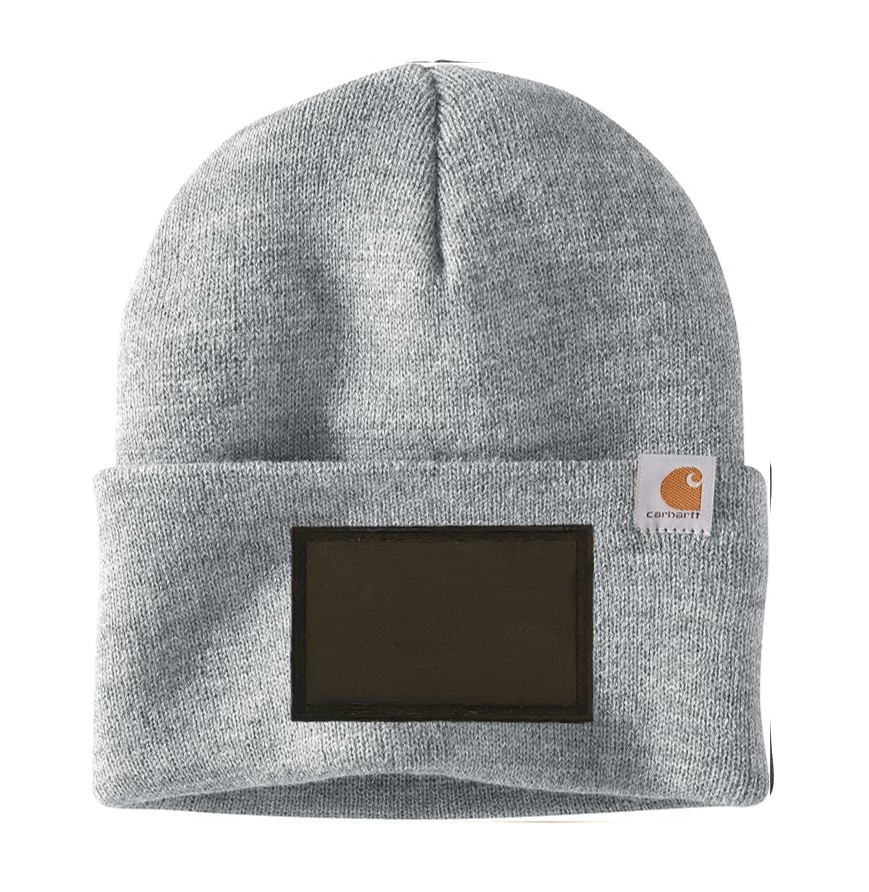 Heather Grey Carhartt Leather Patch Beanie