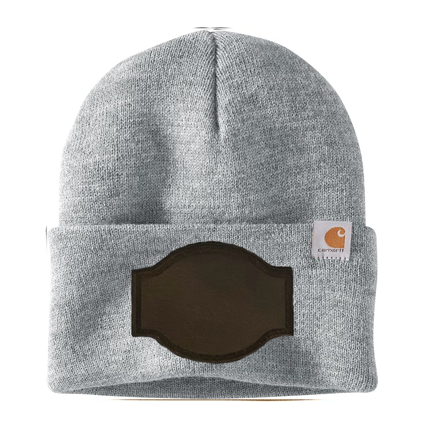 Heather Grey Carhartt Leather Patch Beanie