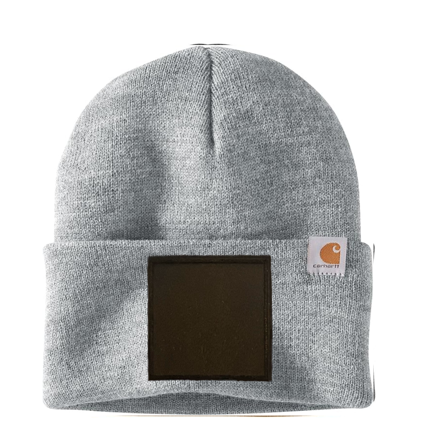 Heather Grey Carhartt Leather Patch Beanie