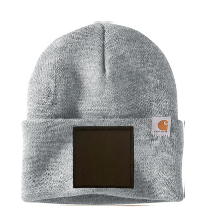 Heather Grey Carhartt Leather Patch Beanie