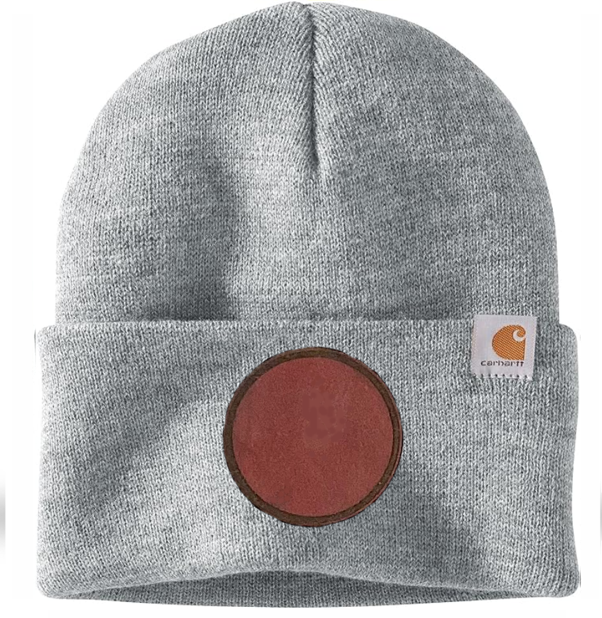 Heather Grey Carhartt Leather Patch Beanie