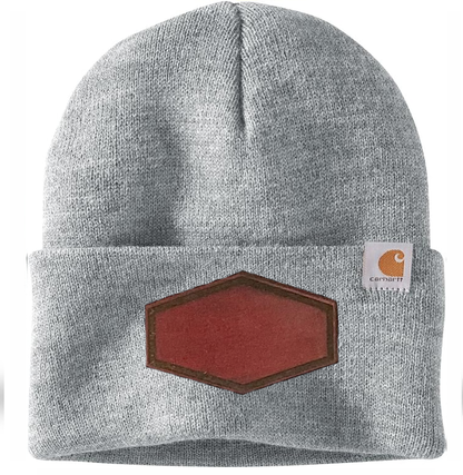 Heather Grey Carhartt Leather Patch Beanie