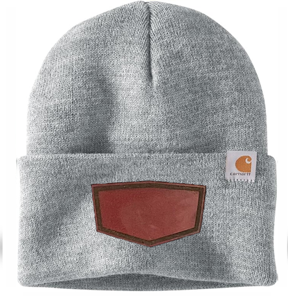 Heather Grey Carhartt Leather Patch Beanie