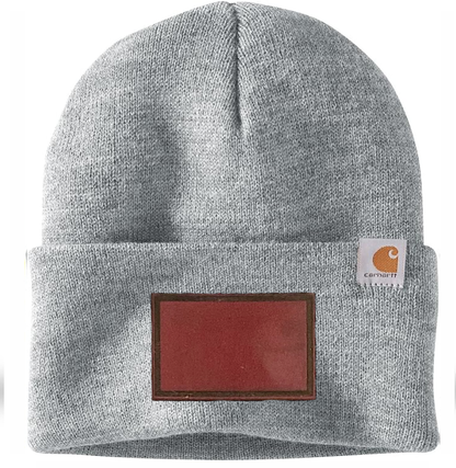 Heather Grey Carhartt Leather Patch Beanie