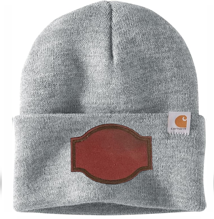 Heather Grey Carhartt Leather Patch Beanie