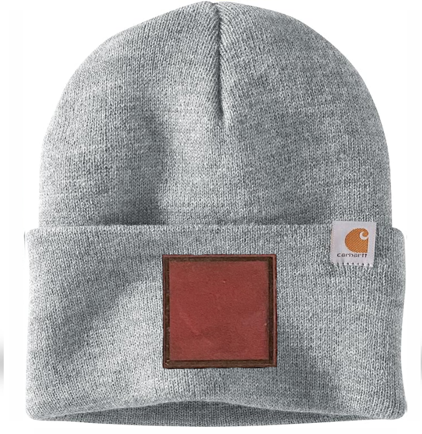 Heather Grey Carhartt Leather Patch Beanie