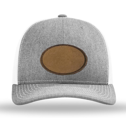 Heather Grey/ White Richardson Leather Patch Trucker Hat