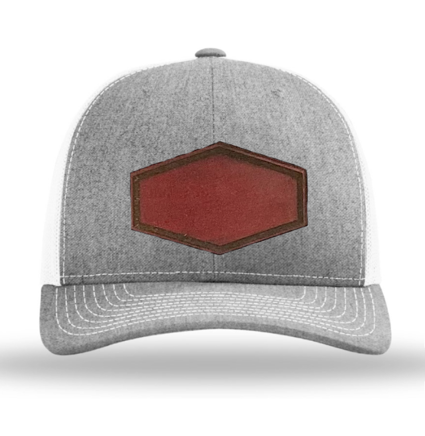 Heather Grey/ White Richardson Leather Patch Trucker Hat