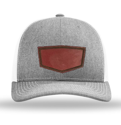 Heather Grey/ White Richardson Leather Patch Trucker Hat