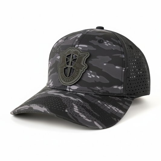 Gray camouflage SF Crest Hat centered on a pure white square background with consistent catalog framing