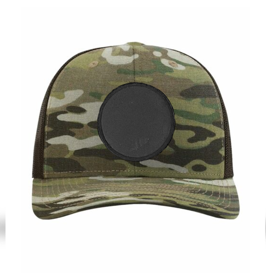 Multicam/ Coyote Brown Richardson Leather Patch Trucker Hat