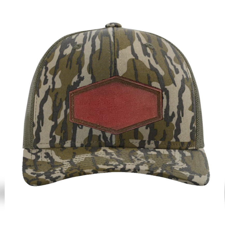 Mossy Oak Bottomland/ Loden Richardson Leather Patch Trucker Hat