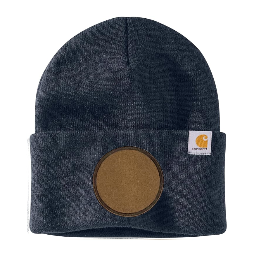 Navy Carhartt Leather Patch Beanie