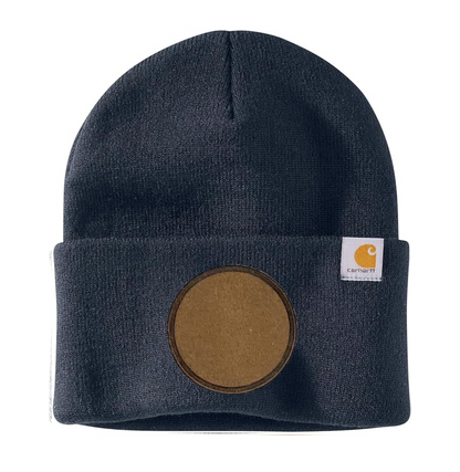 Navy Carhartt Leather Patch Beanie