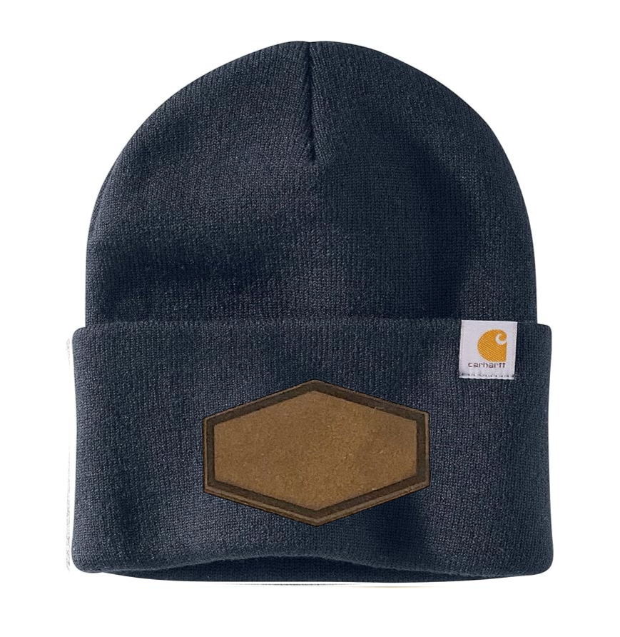Navy Carhartt Leather Patch Beanie