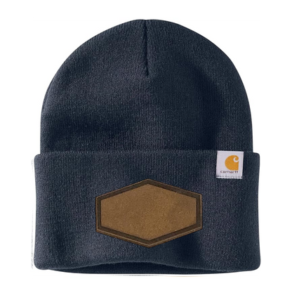 Navy Carhartt Leather Patch Beanie