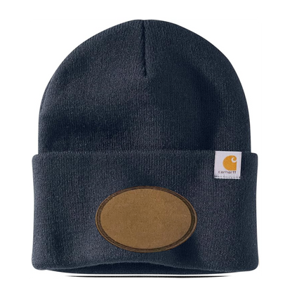 Navy Carhartt Leather Patch Beanie