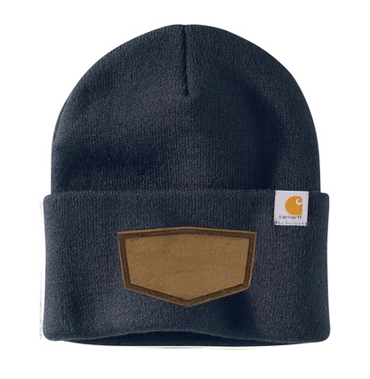 Navy Carhartt Leather Patch Beanie