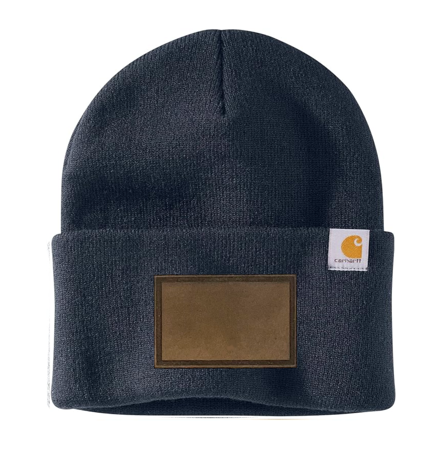 Navy Carhartt Leather Patch Beanie