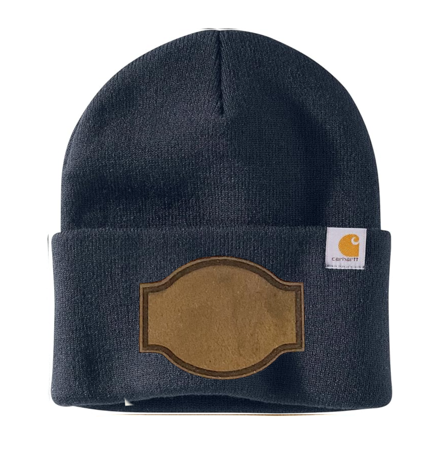 Navy Carhartt Leather Patch Beanie
