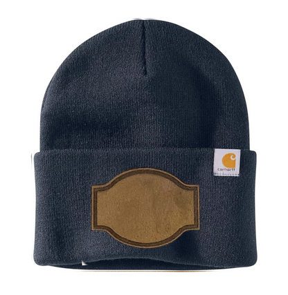 Navy Carhartt Leather Patch Beanie