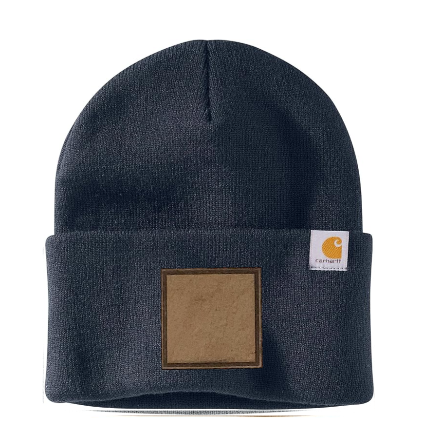 Navy Carhartt Leather Patch Beanie