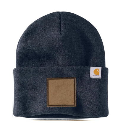 Navy Carhartt Leather Patch Beanie
