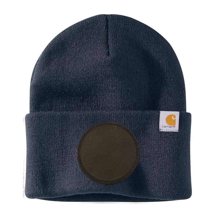 Navy Carhartt Leather Patch Beanie