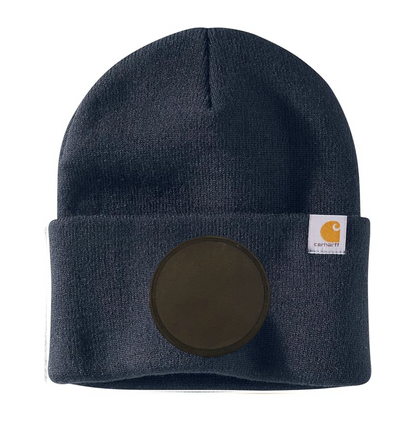 Navy Carhartt Leather Patch Beanie