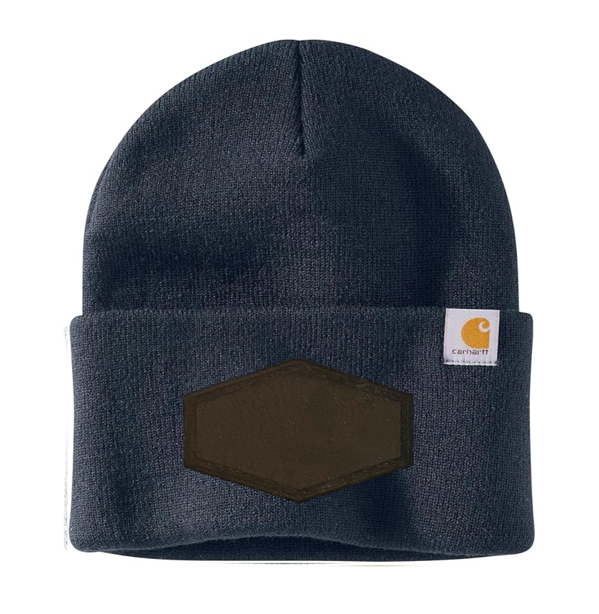 Navy Carhartt Leather Patch Beanie
