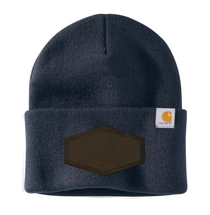 Navy Carhartt Leather Patch Beanie
