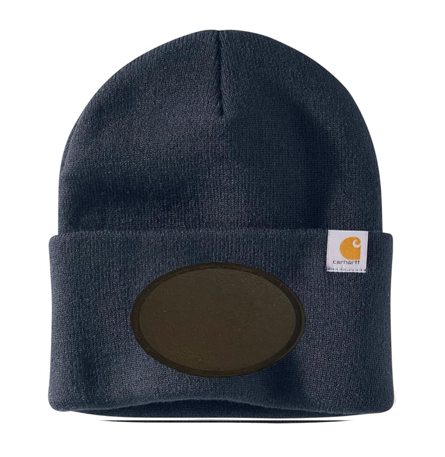 Navy Carhartt Leather Patch Beanie