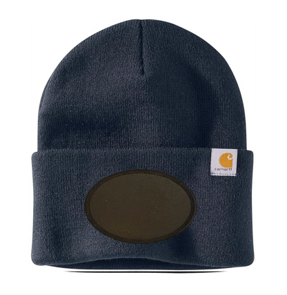Navy Carhartt Leather Patch Beanie